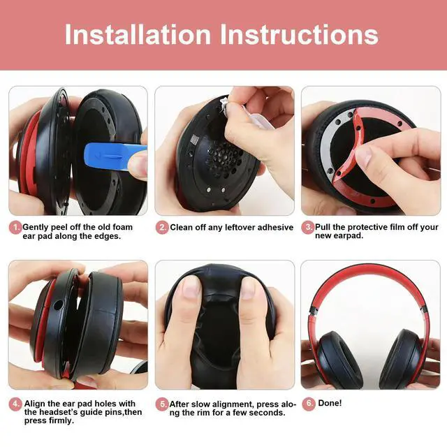 Alt view image 4 of 6 - Replacement Ear Pads for Beats Studio3, Studio 2, Red | Ear Covers Earpads Cushions Compatible with Beats Studio3/2 Headphone