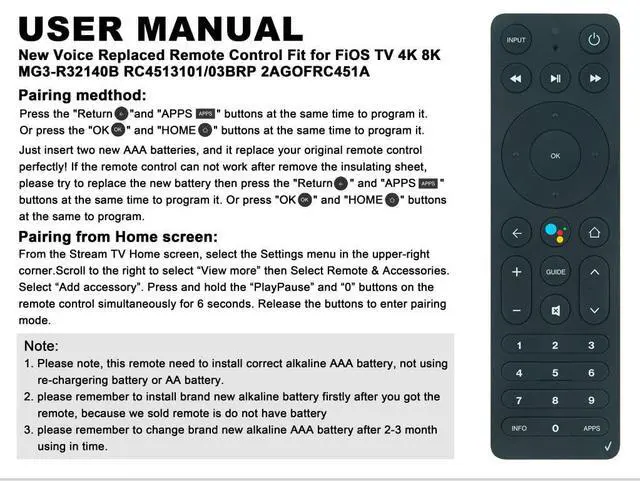 Alt view image 6 of 6 - Voice Replaced Remote Control Fit for Verizon Stream TV, Fios TV 4K 8K V2 Arris CCAM21LP1890T2 2AGOFRC451A Soundbar ASK-STI6251 ASK-STI6220