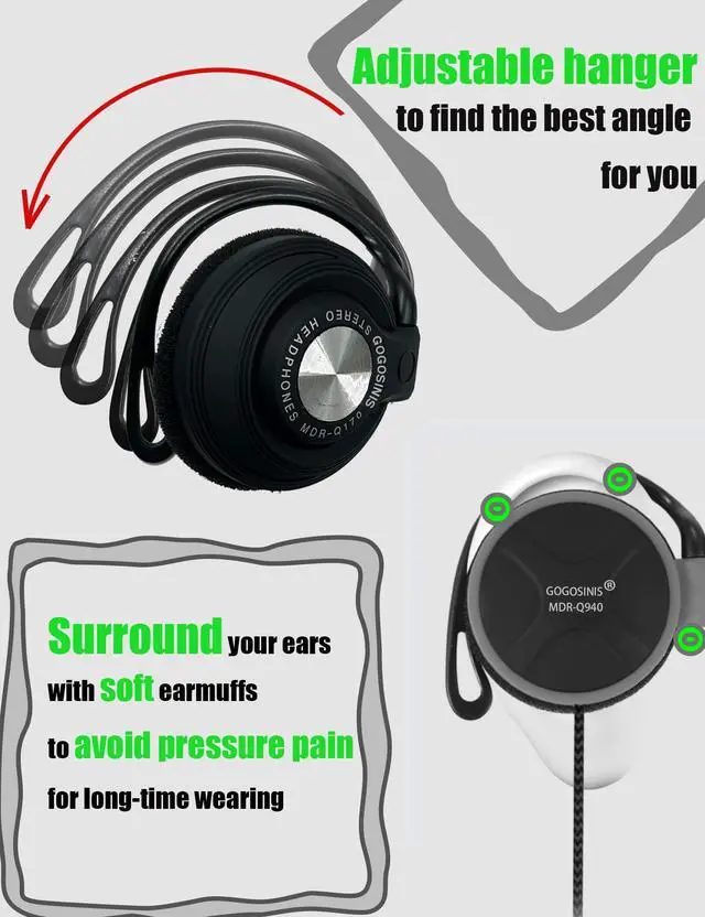 Alt view image 3 of 6 - Comfortable Kids On-Ear Headphones for School with Soft Sponge Cushions, Adjustable Earhooks, 3.5mm Jack, and Headphones for Kids with Case - Perfect for Tablets and Computers (Black-Silver)