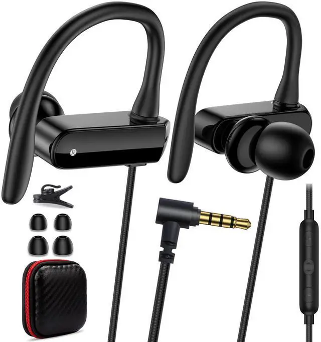 Main image of Wired Over Ear Earbuds 3.5mm Sport Headphones with Ear Hooks& Mic | Wrap Around EarBuds Wired Earphones 5.9ft Cord for Chromebook Laptop/iPad Plug in EarBuds for Computer/Samsung A15 A14 School