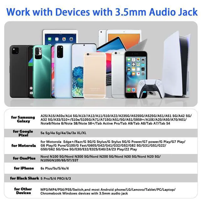 Alt view image 6 of 6 - Wired Over Ear Earbuds 3.5mm Sport Headphones with Ear Hooks& Mic | Wrap Around EarBuds Wired Earphones 5.9ft Cord for Chromebook Laptop/iPad Plug in EarBuds for Computer/Samsung A15 A14 School