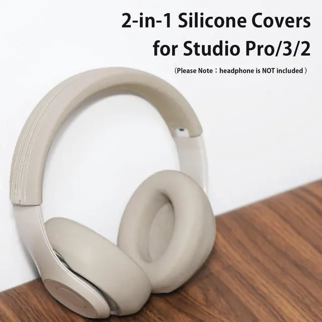 Alt view image 2 of 6 - Silicone Sweat Ear Covers Headband Cover for Beats Studio Pro & Beats Studio 3 Headphones Accessories, Soft Earpad Covers Case Cover Protector Sweatproof & Easy to Clean - Beige