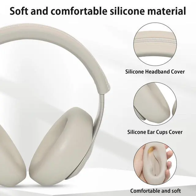 Alt view image 3 of 6 - Silicone Sweat Ear Covers Headband Cover for Beats Studio Pro & Beats Studio 3 Headphones Accessories, Soft Earpad Covers Case Cover Protector Sweatproof & Easy to Clean - Beige