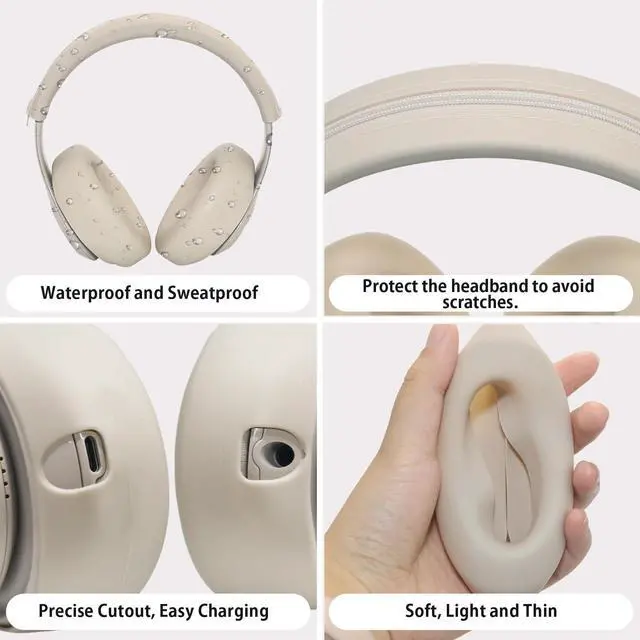 Alt view image 4 of 6 - Silicone Sweat Ear Covers Headband Cover for Beats Studio Pro & Beats Studio 3 Headphones Accessories, Soft Earpad Covers Case Cover Protector Sweatproof & Easy to Clean - Beige