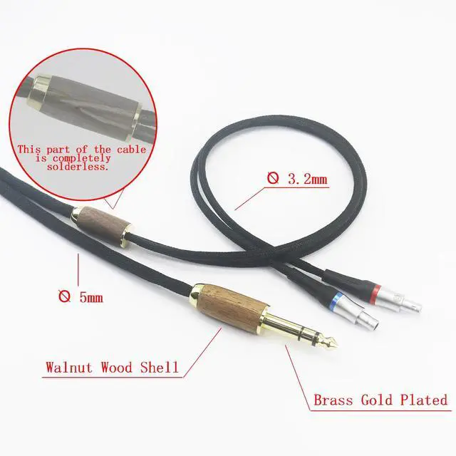 Alt view image 3 of 6 - 6.35mm Audio Cable Replacement Upgrade Audio Cable Compatible with Sennheiser HD800, HD800S, HD820 Headphones 6N OCC Copper Silver Plated Cord Walnut Wood Shell