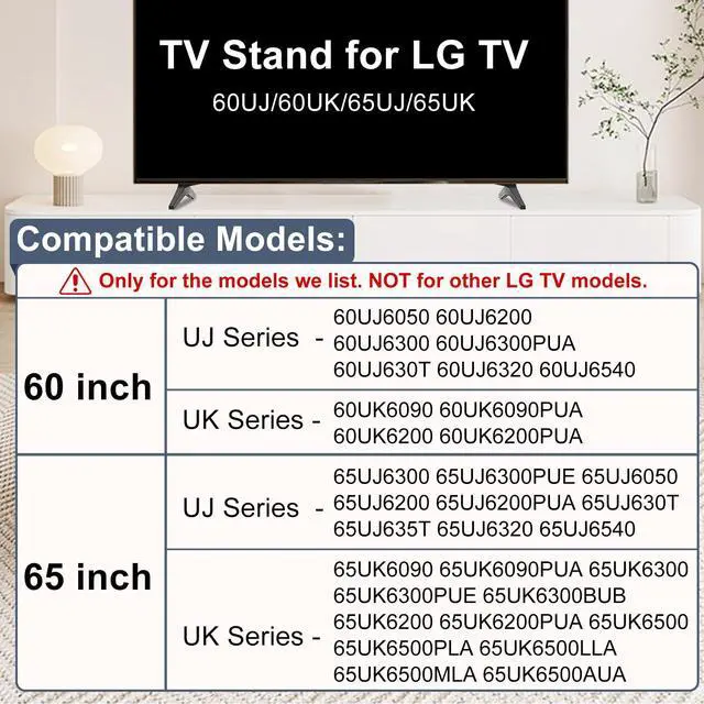 Alt view image 2 of 6 - Stand for LG TV Legs Replacement, TV Stand Legs for LG TV Stand 60UJ/65UJ/60UK/65UK 65UK6500 65UK6200 65UJ6300 65UJ6050 65UJ6200 65UJ630T 65UJ635T 65UK6090PUA 65UK6300PUE 60UJ6300 60UK6090 with Screws