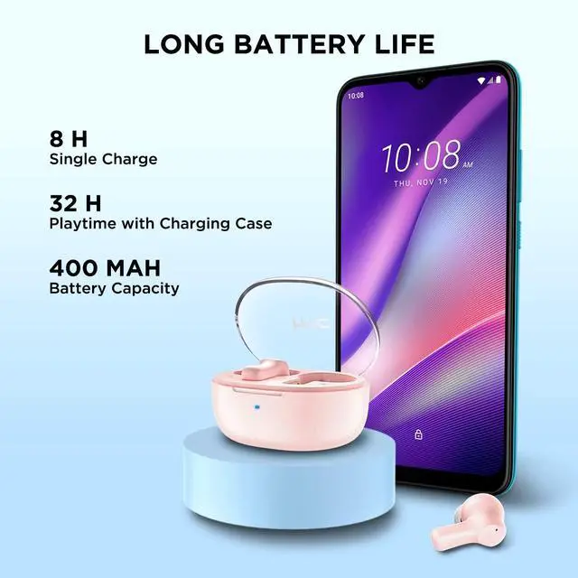 Alt view image 2 of 6 - True Wireless Earbuds 1 Bluetooth 5.3 in-Ear Headphones ENC Noise Cancellation with Transparent Charging Case, 32-Hour Playtime/Built-in Mic/Touch Control - Crystal Pink