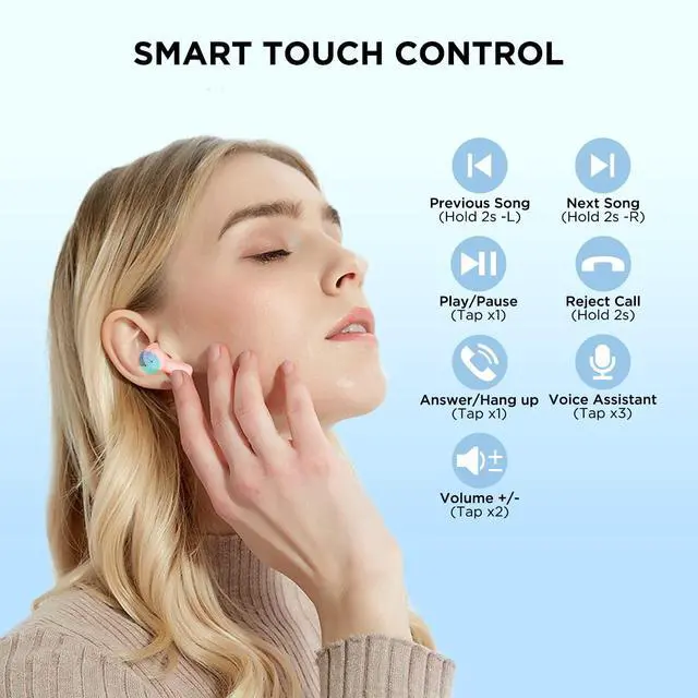 Alt view image 3 of 6 - True Wireless Earbuds 1 Bluetooth 5.3 in-Ear Headphones ENC Noise Cancellation with Transparent Charging Case, 32-Hour Playtime/Built-in Mic/Touch Control - Crystal Pink