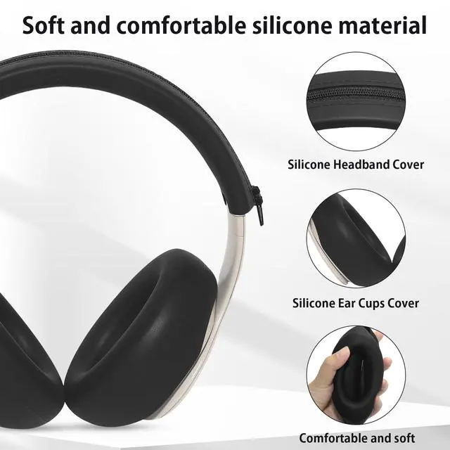 Alt view image 3 of 6 - Silicone Sweat Ear Covers Headband Cover for Beats Studio Pro & Beats Studio 3 Headphones Accessories, Soft Earpad Covers Case Cover Protector Sweatproof & Easy to Clean - Black