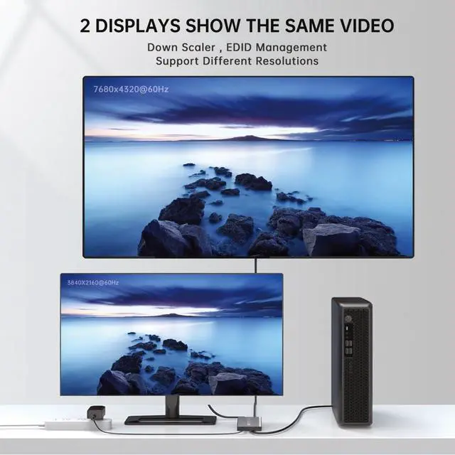 Alt view image 3 of 7 - HDMI Splitter 1 in 2 Out 4K 120Hz 8K 60Hz, HDMI 2.1 Splitter Support HDCP 2.3, EDID, VRR, HDR10, Dolby, for PS5/4, Xbox, Fire Stick, Blu-ray Player, Hue Sync Box, etc