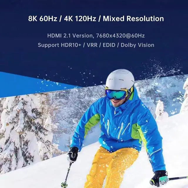 Alt view image 6 of 7 - HDMI Splitter 1 in 2 Out 4K 120Hz 8K 60Hz, HDMI 2.1 Splitter Support HDCP 2.3, EDID, VRR, HDR10, Dolby, for PS5/4, Xbox, Fire Stick, Blu-ray Player, Hue Sync Box, etc