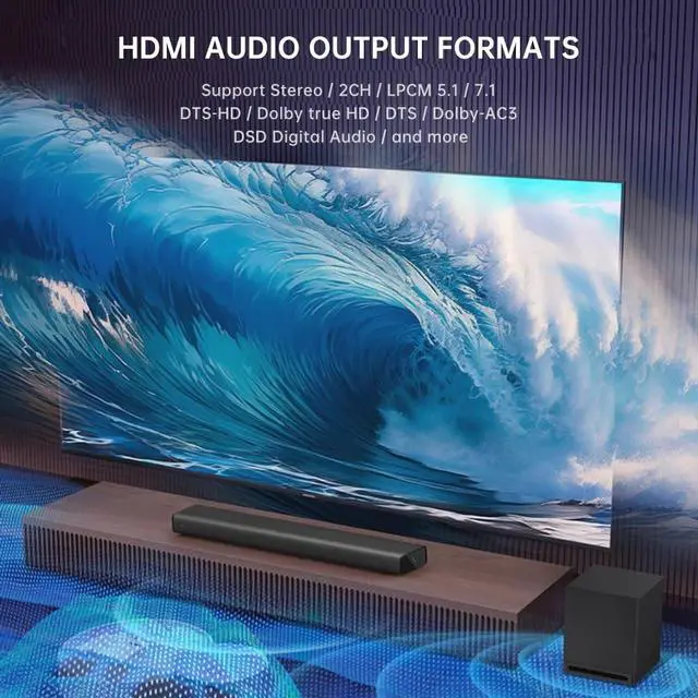 Alt view image 7 of 7 - HDMI Splitter 1 in 2 Out 4K 120Hz 8K 60Hz, HDMI 2.1 Splitter Support HDCP 2.3, EDID, VRR, HDR10, Dolby, for PS5/4, Xbox, Fire Stick, Blu-ray Player, Hue Sync Box, etc