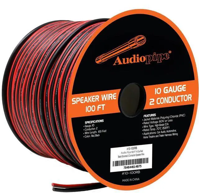 Main image of 100 ft 10 Gauge CCA Red Black Stranded 2 Conductor Speaker Wire Car Home Audio