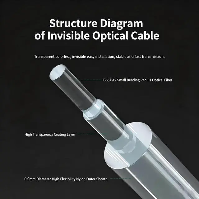 Alt view image 3 of 7 - SC-SC UPC Single Mode Invisible Flat Fiber Optic Cable 20M, Insertion Loss 0.3dB, Return Loss 50dB Ultra Thin Wall Hidden FTTH Internet Cord with 20Pcs Clear No-Drill Adhesive Cable Clips