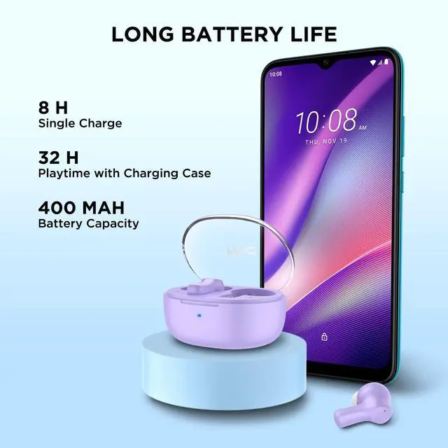 Alt view image 2 of 6 - True Wireless Earbuds 1 Bluetooth 5.3 Earphones, in-Ear Headphone ENC Noise Cancellation with Transparent Charging Case, 32-Hour Playtime/Built-in Mic/Touch Control -Crystal Purple