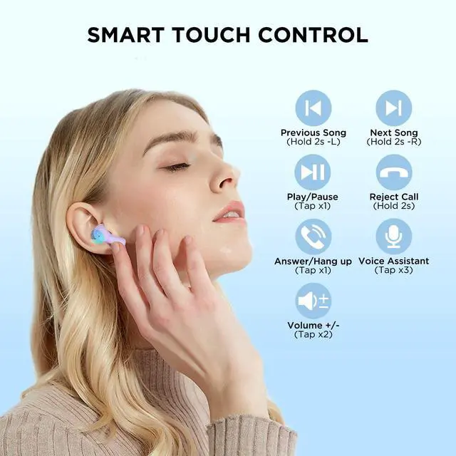 Alt view image 4 of 6 - True Wireless Earbuds 1 Bluetooth 5.3 Earphones, in-Ear Headphone ENC Noise Cancellation with Transparent Charging Case, 32-Hour Playtime/Built-in Mic/Touch Control -Crystal Purple