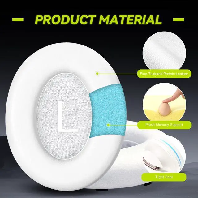 Alt view image 3 of 6 - Replacement Ear Pads for Bose NC700 / 700 Noise Cancelling Headphones, Protein Leather Earpad Covers/Cushion Kit with Plush Memory Foam, Enhanced Comfort, Extra Durability (White)