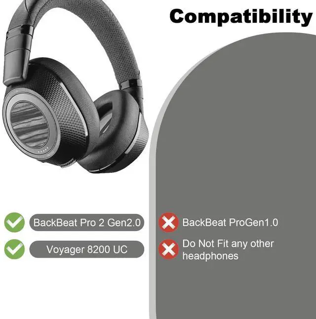 Alt view image 3 of 7 - Replacement Ear Pads for Plantronics Voyager 8200 UC/Plantronics Backbeat Pro2 Headphones, Comfortable Durable Headphone Ear Cover (White)