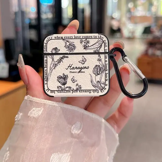 Alt view image 3 of 6 - for AirPod 4 Case for Women Girls Cute Retro Flower Design with Keychain PU Leather Squre Shockproof Protective Cover Compatible with AirPods 4th Gen Case (Retro Rose White)