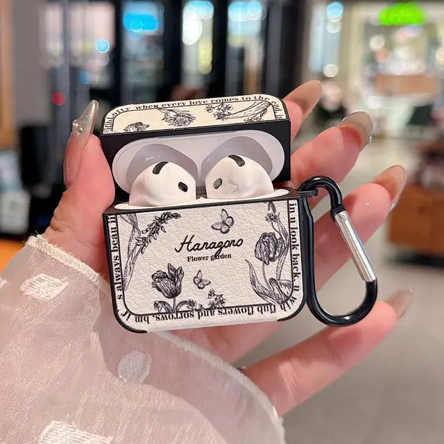 Alt view image 4 of 6 - for AirPod 4 Case for Women Girls Cute Retro Flower Design with Keychain PU Leather Squre Shockproof Protective Cover Compatible with AirPods 4th Gen Case (Retro Rose White)