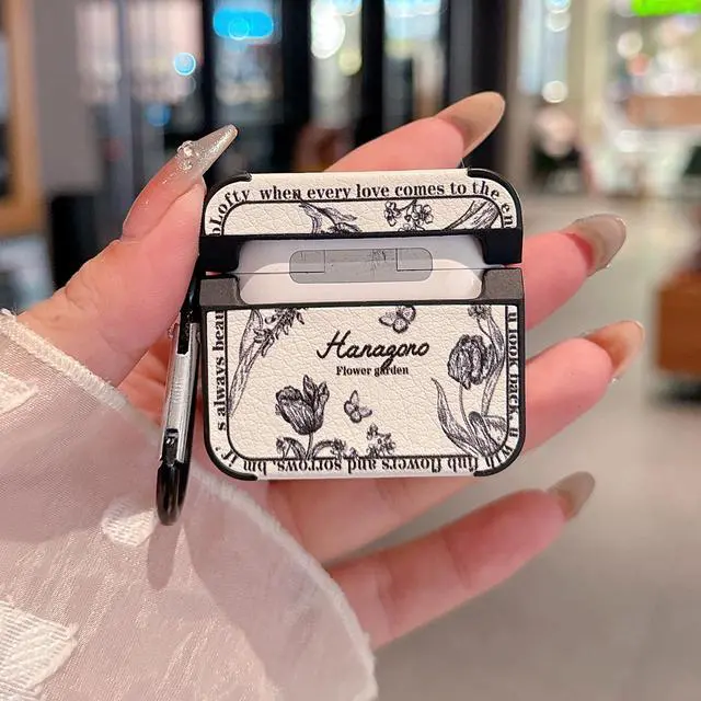 Alt view image 5 of 6 - for AirPod 4 Case for Women Girls Cute Retro Flower Design with Keychain PU Leather Squre Shockproof Protective Cover Compatible with AirPods 4th Gen Case (Retro Rose White)