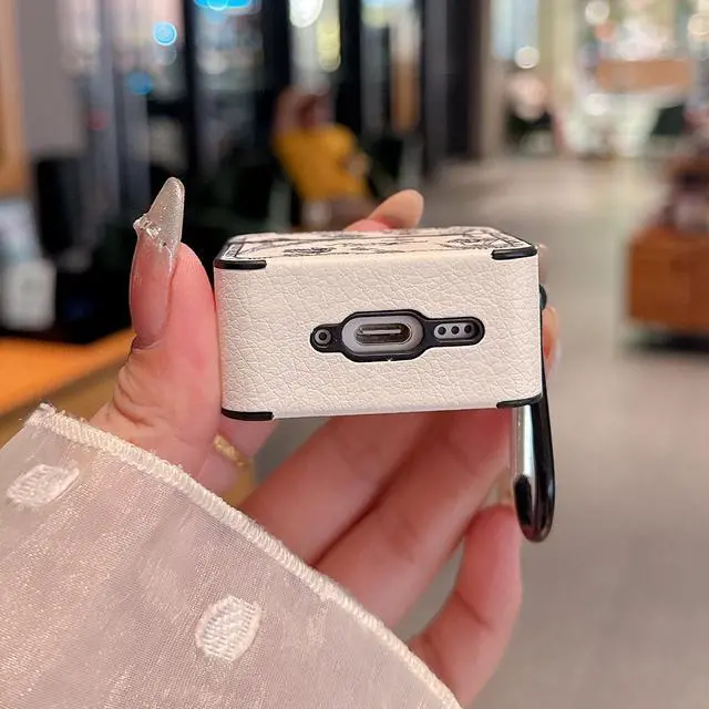 Alt view image 6 of 6 - for AirPod 4 Case for Women Girls Cute Retro Flower Design with Keychain PU Leather Squre Shockproof Protective Cover Compatible with AirPods 4th Gen Case (Retro Rose White)