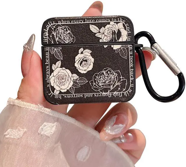 Main image of for AirPod 4 Case for Women Girls Cute Retro Flower Design with Keychain PU Leather Squre Shockproof Protective Cover Compatible with AirPods 4th Gen Case (Retro Rose Black)