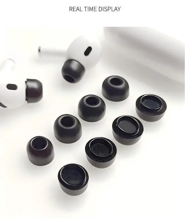 Alt view image 4 of 6 - Memory Foam Tips for AirPods Pro 3, Anti-Slip Replacement Ear Tips | Silicon Earbuds Tips with Cleaning Kit,Fit in The Charging Case, Soft Reducing Noise Ear Tips, 4 Pairs XS,S/M/L Black
