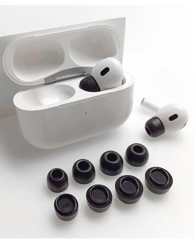 Alt view image 6 of 6 - Memory Foam Tips for AirPods Pro 3, Anti-Slip Replacement Ear Tips | Silicon Earbuds Tips with Cleaning Kit,Fit in The Charging Case, Soft Reducing Noise Ear Tips, 4 Pairs XS,S/M/L Black
