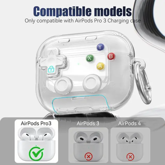 Alt view image 2 of 7 - Case for AirPods Pro 3 with Phone Stand, Security Lock, 3D Decompression Button, Includes 3-in-1 Cleaning Pen & Metal Keychain, Shockproof Design, White