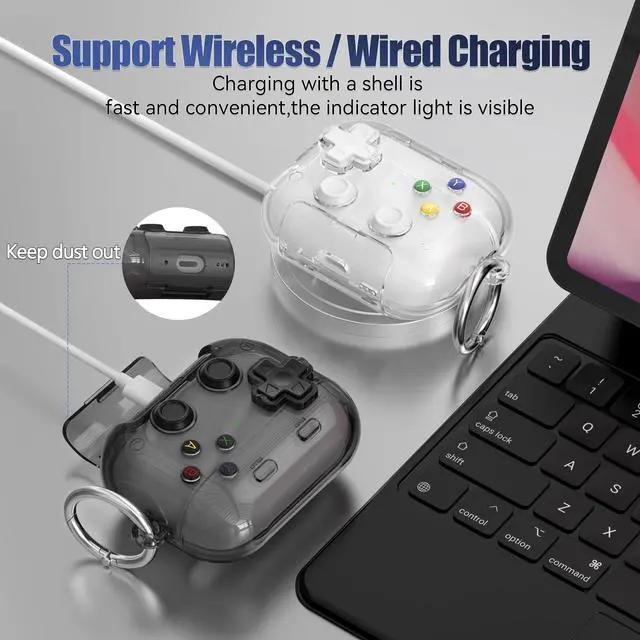 Alt view image 5 of 7 - Case for AirPods Pro 3 with Phone Stand, Security Lock, 3D Decompression Button, Includes 3-in-1 Cleaning Pen & Metal Keychain, Shockproof Design, White