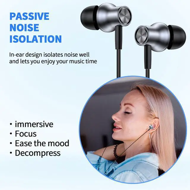 Alt view image 5 of 7 - 5.9ft Long Cord Earbuds Wired for Chromebook Laptop PC, Grey | Ear Buds Wired with 3.5mm Plug in Audio Jack Mic HiFi Stereo Wire Headphones Corded Earphones for Kindle School Class