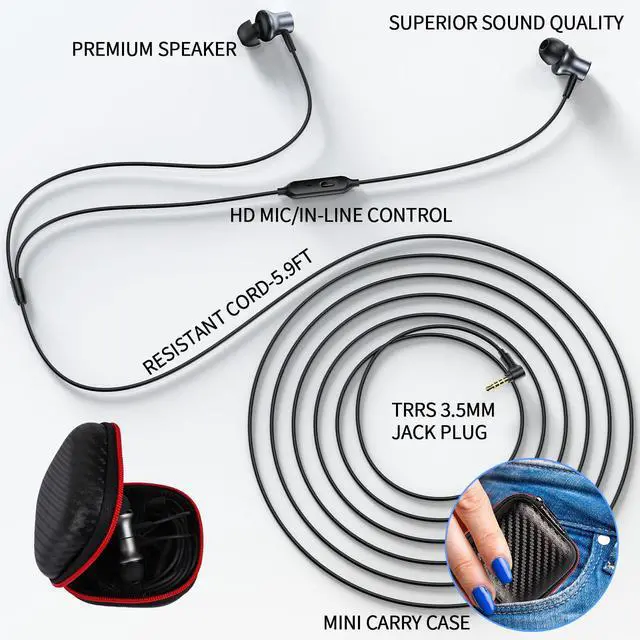 Alt view image 6 of 7 - 5.9ft Long Cord Earbuds Wired for Chromebook Laptop PC, Grey | Ear Buds Wired with 3.5mm Plug in Audio Jack Mic HiFi Stereo Wire Headphones Corded Earphones for Kindle School Class