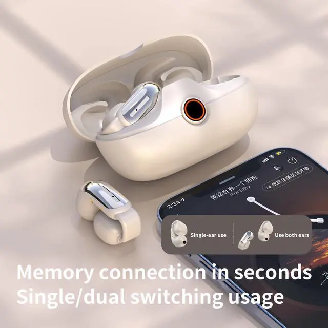 Alt view image 2 of 6 - Open Wireless Bluetooth 5.4,Clip-On Bluetooth with Earhook, IPX5 Waterproof Safe for Sports Running Cycling (Beige)