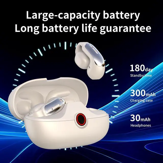Alt view image 5 of 6 - Open Wireless Bluetooth 5.4,Clip-On Bluetooth with Earhook, IPX5 Waterproof Safe for Sports Running Cycling (Beige)