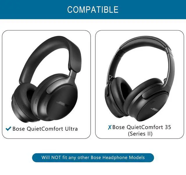Alt view image 2 of 7 - Ear Pads for Bose QC Ultra/New QuietComfort Ultra(2nd Gen) - Black | Earpads with Softer Protein Leather, Memory Foam, Thickness