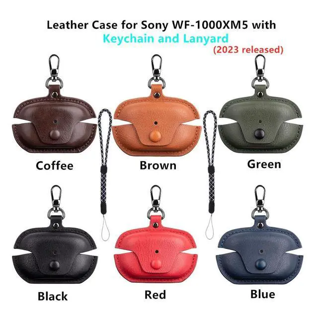 Alt view image 7 of 7 - Compatible with Sony WF-1000XM5 Case Cover with Keychain Hook Lanyard,Vintage Leather Case Designed for Sony Earbuds WF1000XM5 Case Cover (2023) for Women Men (Black)