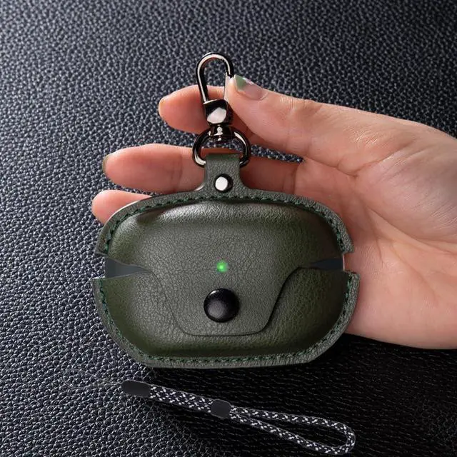 Alt view image 2 of 7 - Compatible with Sony WF-1000XM5 Case Cover with Keychain Hook Lanyard,Vintage Leather Case Designed for Sony Earbuds WF1000XM5 Case Cover (2023) for Women Men (Green)