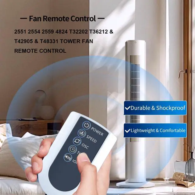 Alt view image 2 of 7 - New Fan Remote Control Replacement fit for Lasko 2551 2554 2559 4824 T32202 T36212 Wind Curve Tower, T42905 T42950 Oscillating Tower, T48331 Xtraair Tower Fans Controller