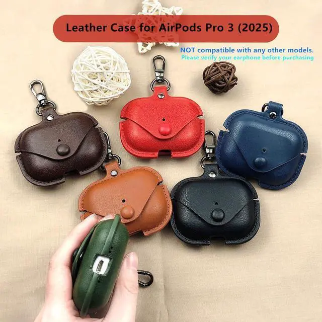Alt view image 6 of 7 - Leather Case for AirPods Pro3, for AirPod Pro 3th Generation Case Cover Retro Leather with Keychain Compatible with Apple AirPod Pro 3 Gen Charging Case 2025 (Green)
