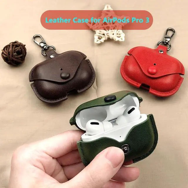 Alt view image 5 of 7 - Leather Case for AirPods Pro3, for AirPod Pro 3th Generation Case Cover Retro Leather with Keychain Compatible with Apple AirPod Pro 3 Gen Charging Case 2025 (Green)
