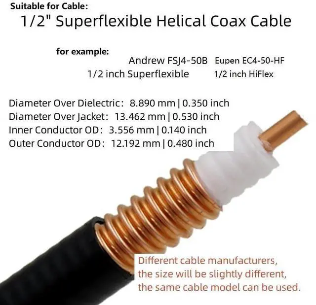 Alt view image 5 of 7 - UHF Male PL259 Connector for Andrew FSJ4-50B CommScope 1/2" Superflexible Helix Coaxial Cable