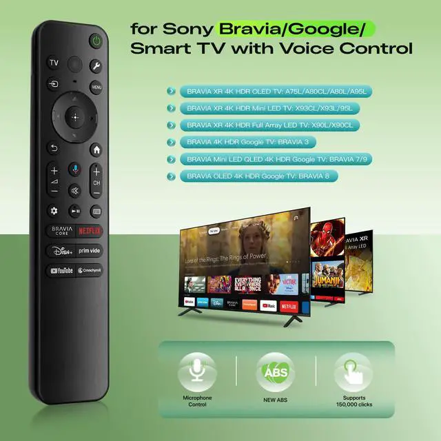 Alt view image 2 of 6 - Voice Remote for Sony-TV-Remote, Replacement for All Sony Remote Control for Bravia Smart TV with Voice Function, for Bravia 4K 8K UHD LCD HD LED OLED Series TVs with 6 Shortcut Buttons