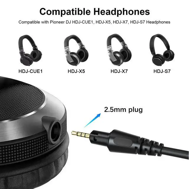 Alt view image 2 of 7 - Replacement HDJ-CUE1 Audio Cable Coiled Cord Compatible with Pioneer DJ HDJ-CUE1, HDJ-X5, HDJ-X7, HDJ-S7 Headphones with 6.35mm Adapter