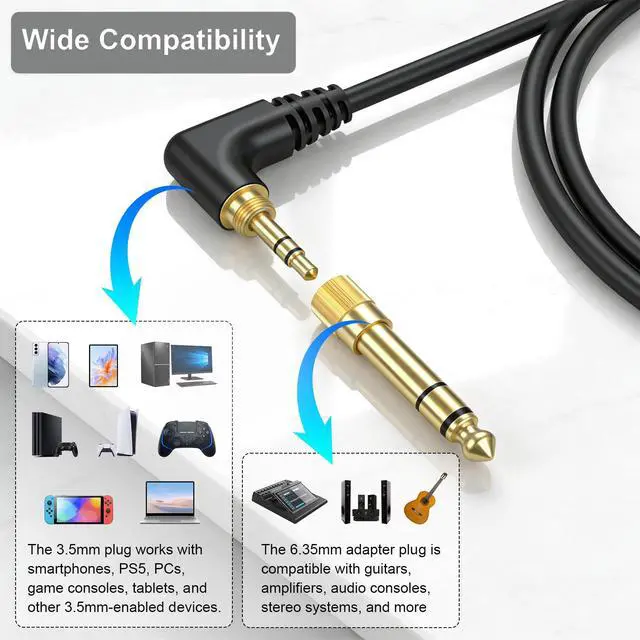 Alt view image 3 of 7 - Replacement HDJ-CUE1 Audio Cable Coiled Cord Compatible with Pioneer DJ HDJ-CUE1, HDJ-X5, HDJ-X7, HDJ-S7 Headphones with 6.35mm Adapter