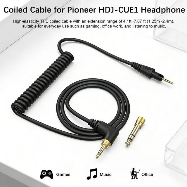 Alt view image 6 of 7 - Replacement HDJ-CUE1 Audio Cable Coiled Cord Compatible with Pioneer DJ HDJ-CUE1, HDJ-X5, HDJ-X7, HDJ-S7 Headphones with 6.35mm Adapter