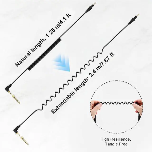 Alt view image 7 of 7 - Replacement HDJ-CUE1 Audio Cable Coiled Cord Compatible with Pioneer DJ HDJ-CUE1, HDJ-X5, HDJ-X7, HDJ-S7 Headphones with 6.35mm Adapter