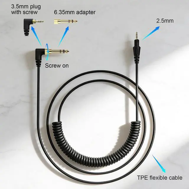 Alt view image 4 of 7 - Replacement HDJ-CUE1 Audio Cable Coiled Cord Compatible with Pioneer DJ HDJ-CUE1, HDJ-X5, HDJ-X7, HDJ-S7 Headphones with 6.35mm Adapter