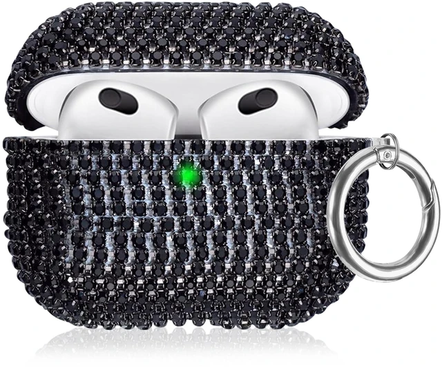 Main image of Bling Case Compatible with AirPods 3rd Generation (2021), Sparkling Diamond Case for AirPods 3 Case Bling Rhinestones for Women, Shockproof Protective Cute Cover with Keychain (Black)