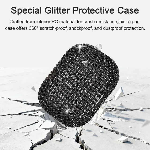 Alt view image 2 of 7 - Bling Case Compatible with AirPods 3rd Generation (2021), Sparkling Diamond Case for AirPods 3 Case Bling Rhinestones for Women, Shockproof Protective Cute Cover with Keychain (Black)